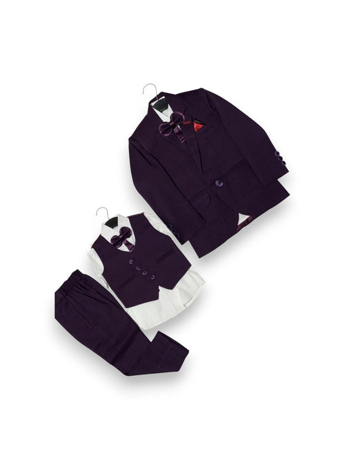 4 Pc Boys Coat Pant With Plain Waistcoat