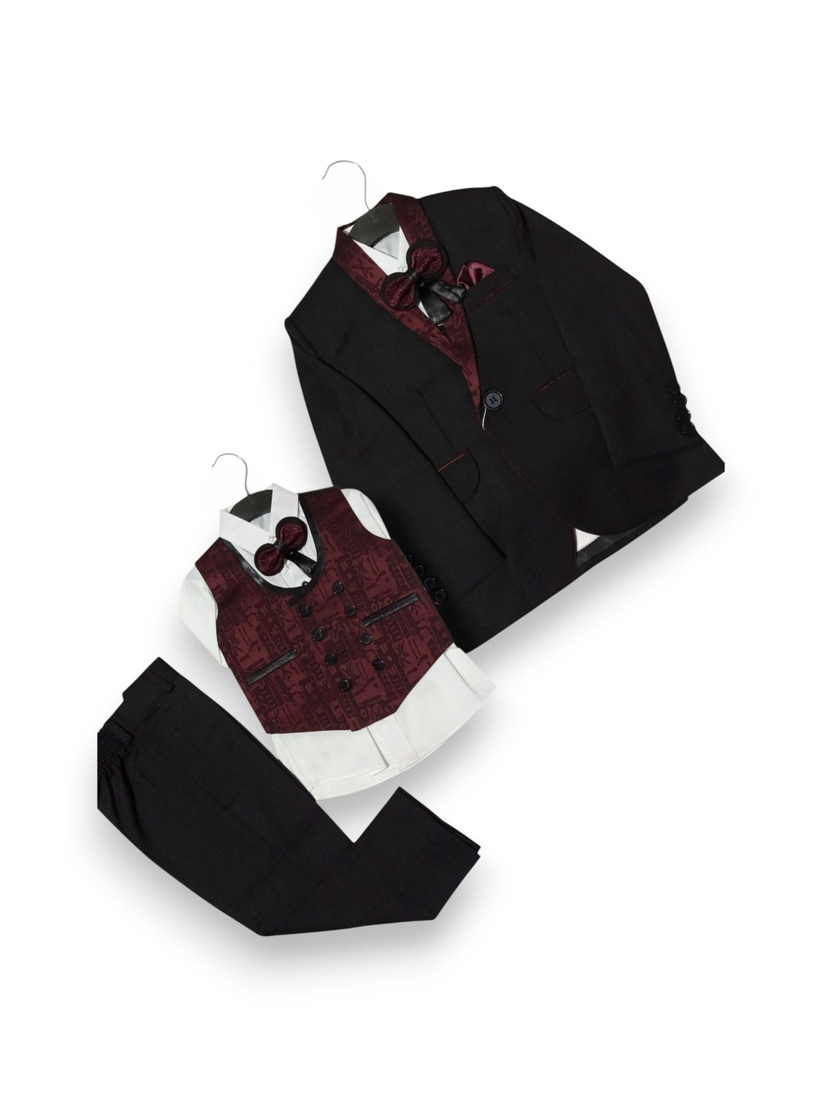 4 Pc Boys Coat Pant With Contras Waistcoat