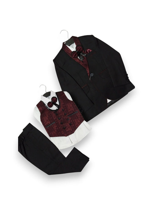 4 Pc Boys Coat Pant With Contras Waistcoat