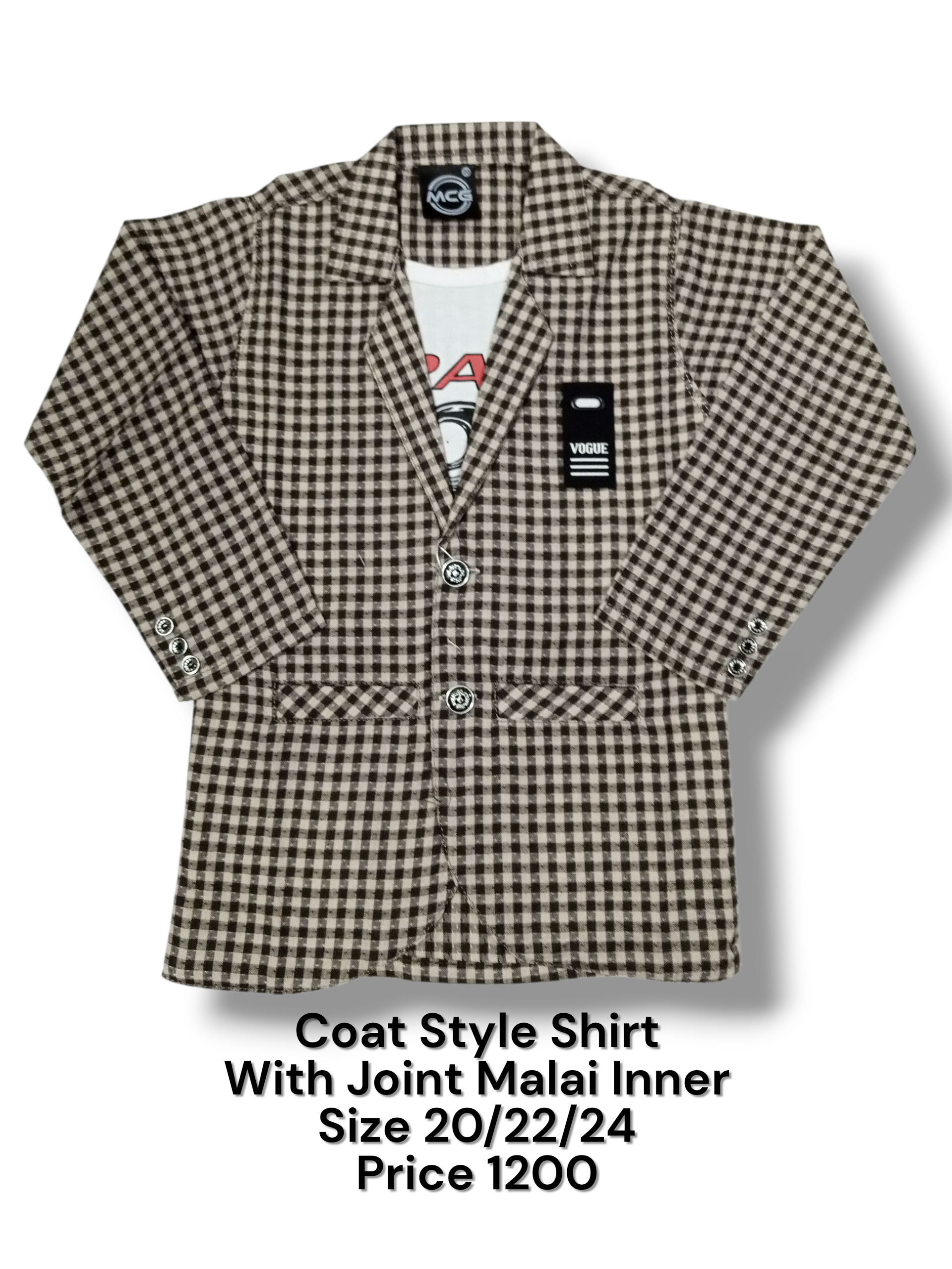 Boys Coat Style Double Shirt Check Fabric